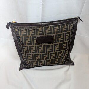 Fendi Logo Print Large Zipper Pouch